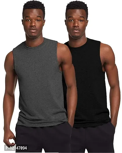 THE BLAZZE-Mens-Stringers-Muscle-TEE(Black+Dark Grey) Pack of 2 (L - 90cm - 40inch)-thumb0