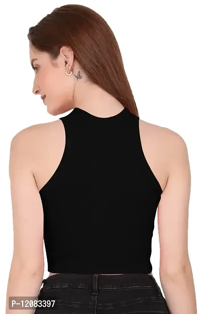 THE BLAZZE 1025 Women's Basic Sexy Solid Slim Fit Sleeveless Crop Top T-Shirt for Women-thumb2