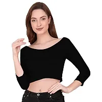 THE BLAZZE 1304 Sexy Women's Cotton Scoop Neck Full Sleeve Tank Crop Tops Bustier Bra Vest Crop Top Bralette Readymade Saree Blouse for Women's (Medium, Black)-thumb2