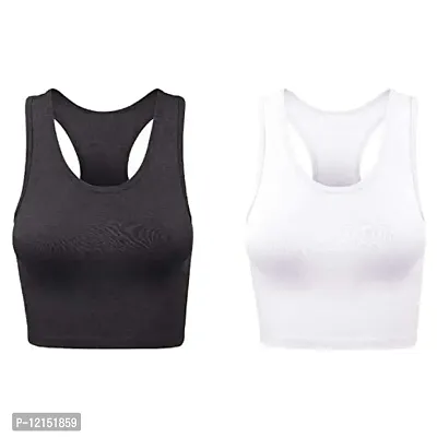 THE BLAZZE Women's Cotton Racerback Basic Crop Tank Tops (XX-Large, Charcoal Melange White)