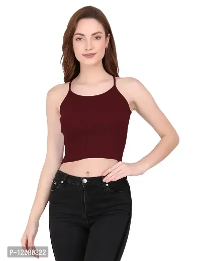 THE BLAZZE 1002 Women's Sleeveless Crop Tops Sexy Strappy Tees (Small(30"-32"), C - Maroon)-thumb3