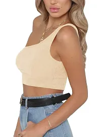 THE BLAZZE Women's Sleeveless Crop Tops Sexy Strappy Tees (M, Light Apricot+Wine Red)-thumb4