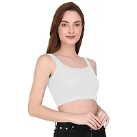 THE BLAZZE 1044 Women's Cotton Basics Sexy Solid Square Neck Slim Sleeveless Saree Readymade Saree Bra Blouse Crop Top T-Shirt for Women (Small, White)-thumb4