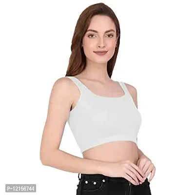 THE BLAZZE 1044 Women's Cotton Basics Sexy Solid Square Neck Slim Sleeveless Saree Readymade Saree Bra Blouse Crop Top T-Shirt for Women (Small, White)-thumb5