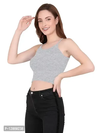 THE BLAZZE 1002 Women's Sleeveless Crop Tops Sexy Strappy Tees (Medium(32"-34"), J - Grey)-thumb5