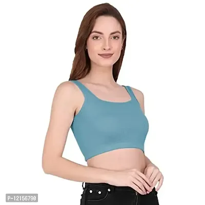 THE BLAZZE 1044 Women's Cotton Basics Sexy Solid Square Neck Slim Sleeveless Saree Readymade Saree Bra Blouse Crop Top T-Shirt for Women (X-Small, Royal Blue)-thumb4