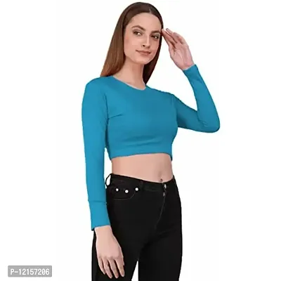 THE BLAZZE 1128 Sexy Women's Crew Neck Full Sleeve Tank Crop Tops Bustier Bra Vest Shorts Crop Top Bralette Blouse Top (XX-Large, Turquoise Blue)