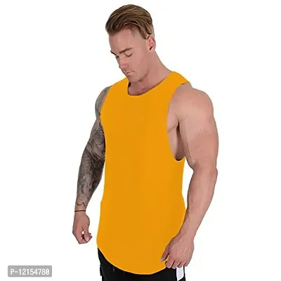 THE BLAZZE 0023 Men's Tank Tops Muscle Gym Bodybuilding Vest Fitness Workout Train Stringers (Large(38rdquo;-40), B - Yellow)-thumb3