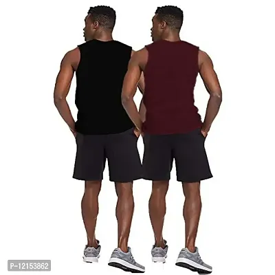 THE BLAZZE 0006 Men's Sleeveless T-Shirt Tank Top Gym Tank Stringer Vest for Men (Small(36?/90cm - Chest), Black Maroon)-thumb2