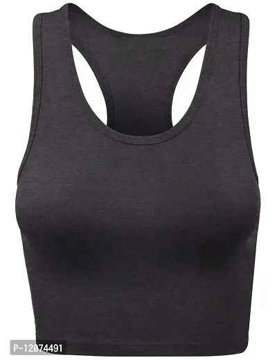 THE BLAZZE Women's Cotton Racerback Basic Crop Tank Tops (Small, Charcoal Melange)-thumb0