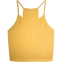 THE BLAZZE Women's Sleeveless Crop Tops Sexy Strappy Tees (L, Mustard Yellow)-thumb1