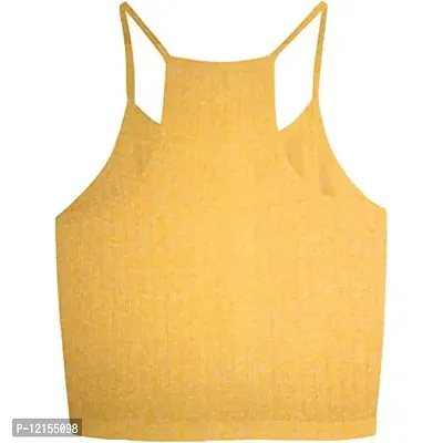 THE BLAZZE Women's Sleeveless Crop Tops Sexy Strappy Tees (L, Mustard Yellow)-thumb2