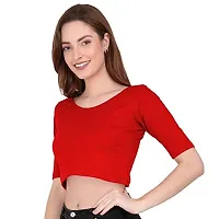 THE BLAZZE 1303 Sexy Women's Cotton Scoop Neck Elbow Sleeve Tank Crop Tops Bustier Bra Vest Crop Top Bralette Readymade Saree Blouse for Women (X-Large, Red)-thumb2