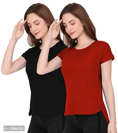 THE BLAZZE 1319 Women's Regular Solid Stylish Up and Down T-Shirts for Women (Medium, Colour_03)-thumb0