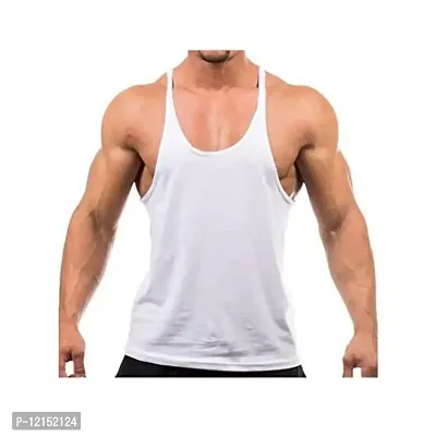 THE BLAZZE Men's Bodybuilding Gym Solid Color Tank Top Stringers (Small, White)