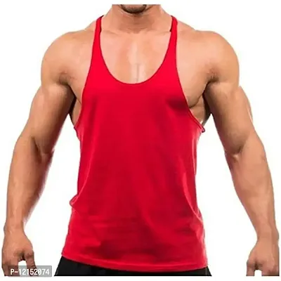 THE BLAZZE Men's Bodybuilding Gym Solid Color Tank Top Stringers (Small, Red)-thumb0