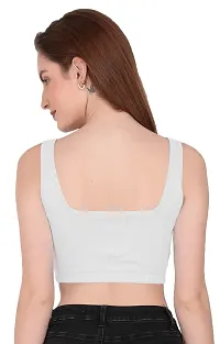 THE BLAZZE 1044 Women's Cotton Basics Sexy Solid Square Neck Slim Sleeveless Saree Readymade Saree Bra Blouse Crop Top T-Shirt for Women (Medium, White)-thumb1