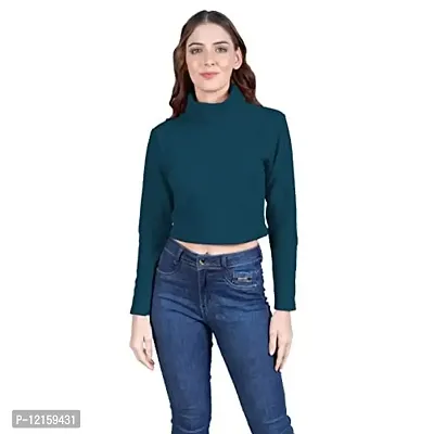 THE BLAZZE 1348 Women's High Turtle Neck Full Sleeve T-Shirt Top Crop Top for Women (Large, Color_08)