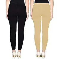 THE BLAZZE 1602 Women's Churidar Leggings Soft Cotton Lycra Fabric Slim Fit Combo Pack of 2 (Medium, Black,Beige)-thumb1