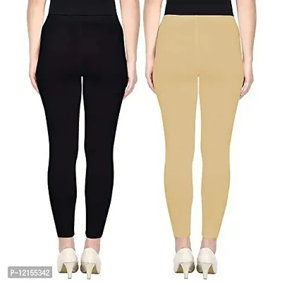 THE BLAZZE 1602 Women's Churidar Leggings Soft Cotton Lycra Fabric Slim Fit Combo Pack of 2 (Medium, Black,Beige)-thumb2