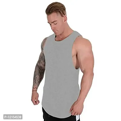 THE BLAZZE 0023 Men's Tank Tops Muscle Gym Bodybuilding Vest Fitness Workout Train Stringers (Large(38”-40"), AB - Grey)-thumb3