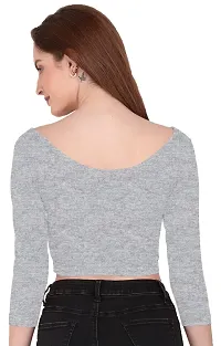 THE BLAZZE 1304 Sexy Women's Cotton Scoop Neck Full Sleeve Tank Crop Tops Bustier Bra Vest Crop Top Bralette Readymade Saree Blouse for Women's-thumb1