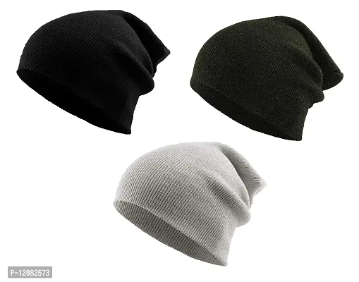 THE BLAZZE 2015 Winter Beanie Cap for Men and Women Pack Of 3 (Pack Of 3, Black,DarkGrey,Grey)