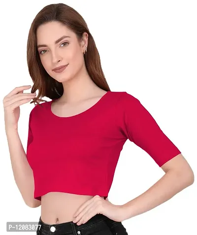 THE BLAZZE 1055 Women's Basic Sexy Solid Scoop Neck Slim Fit Short Sleeves Crop Tops (Small(30-32), L - Dark Pink)-thumb4