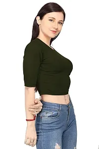 THE BLAZZE 1085 Sexy Women's Elbow Sleeve Tank Crop Tops Bustier Bra Vest Shorts Crop Top Bralette Blouse Top for Women's (X-Large, Army Green)-thumb3