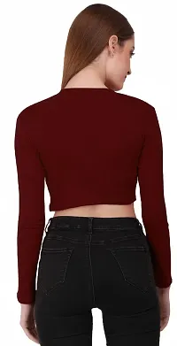 THE BLAZZE 1089 Women's Basic Sexy Solid Round Neck Slim Fit Full Sleeve Crop Top T-Shirt for Women's-thumb4