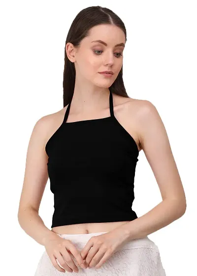 AD2CART A1670 Women's Lycra Flat Neck Stretchy Casual Solid Sleeveless Crop Top