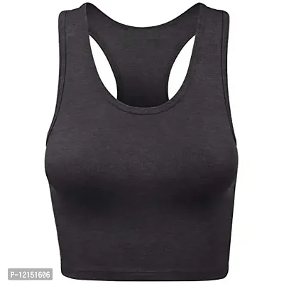 THE BLAZZE Women's Cotton Racerback Basic Crop Tank Tops (Small, Charcoal Melange Charcoal Melange)-thumb2