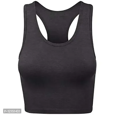 THE BLAZZE Women's Cotton Racerback Basic Crop Tank Tops (Large, Charcoal Melange Royal Blue)-thumb2