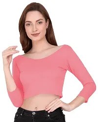 THE BLAZZE 1304 Sexy Women's Cotton Scoop Neck Full Sleeve Tank Crop Tops Bustier Bra Vest Crop Top Bralette Readymade Saree Blouse for Women's (X-Large, Light Pink)-thumb2