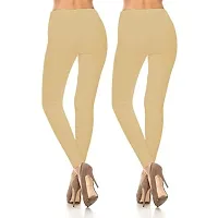 THE BLAZZE 1601 Women's Churidar Leggings Soft Cotton Lycra Fabric Slim Fit Combo Pack of 2 (Large, Beige)-thumb1