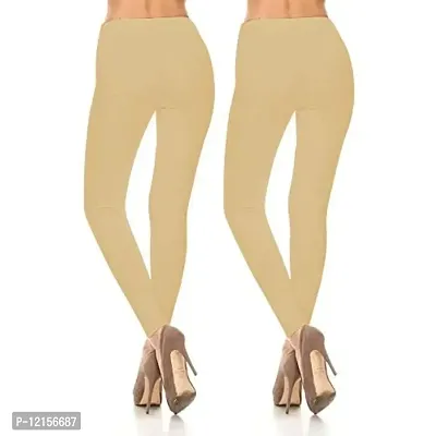 THE BLAZZE 1601 Women's Churidar Leggings Soft Cotton Lycra Fabric Slim Fit Combo Pack of 2 (Large, Beige)-thumb2