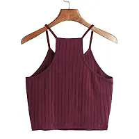 THE BLAZZE Women's Summer Basic Sexy Strappy Sleeveless Racerback Camisole Crop Top (L, Maroon)-thumb2