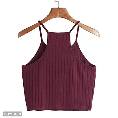 THE BLAZZE Women's Summer Basic Sexy Strappy Sleeveless Racerback Camisole Crop Top (L, Maroon)-thumb3