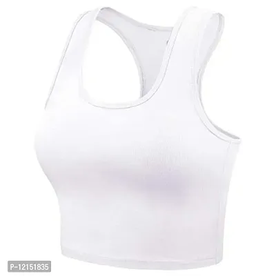 THE BLAZZE Women's Cotton Racerback Basic Crop Tank Tops (XX-Large, White White)-thumb3