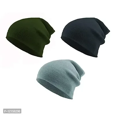 THE BLAZZE 2015 Unisex Winter Caps Pack Of 3 (Pack Of 3, Darkgrey,Navy,Blue)
