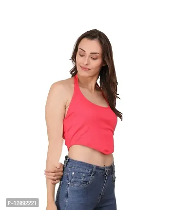 AD2CART A1589 Women's Casual Stretchy Halter Neck Sleeveless Crop Tops for Women (L, Color_02)-thumb4