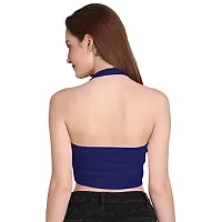 THE BLAZZE 1290 Women's Basic Sexy Solid Slim Fit Sleeveless Saree Readymade Saree Blouse Crop Top T-Shirt for Women (Medium, Royal Blue)-thumb2