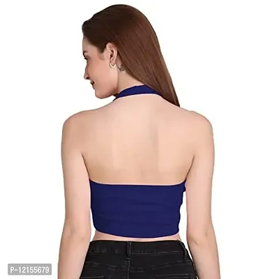 THE BLAZZE 1290 Women's Basic Sexy Solid Slim Fit Sleeveless Saree Readymade Saree Blouse Crop Top T-Shirt for Women (Medium, Royal Blue)-thumb3