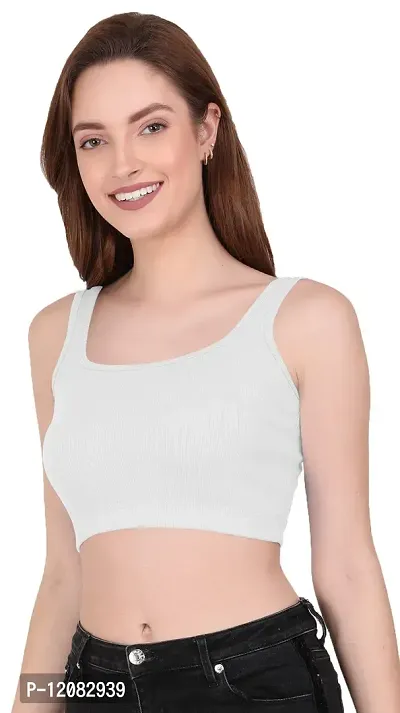 THE BLAZZE 1044 Women's Summer Basic Sexy Strappy Sleeveleess Crop Top (Small, White)-thumb4