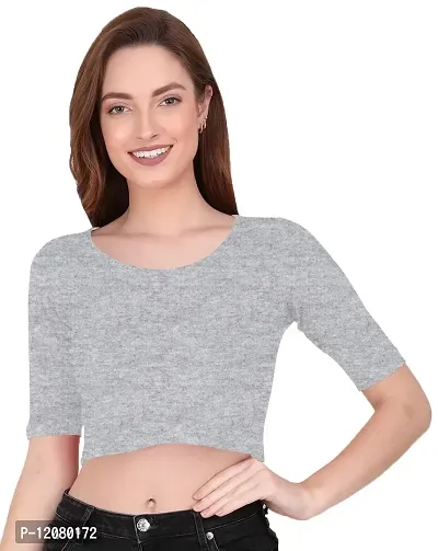 THE BLAZZE 1055 Women's Basic Sexy Solid Scoop Neck Slim Fit Short Sleeves Crop Tops-thumb4