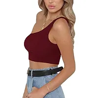 THE BLAZZE Women's Sleeveless Crop Tops Sexy Strappy Tees (S, Black+Wine Red)-thumb3