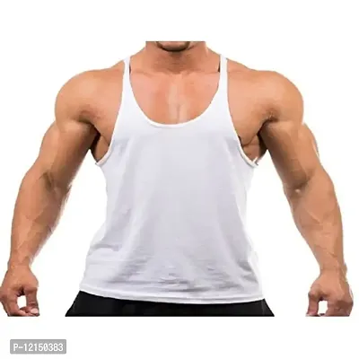 THE BLAZZE Men's Bodybuilding Gym Solid Color Tank Top Stringers (XL, White)-thumb0