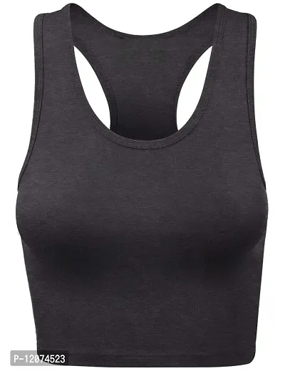 THE BLAZZE Women's Cotton Racerback Basic Crop Tank Tops (XX-Large, Charcoal Melange White)-thumb2