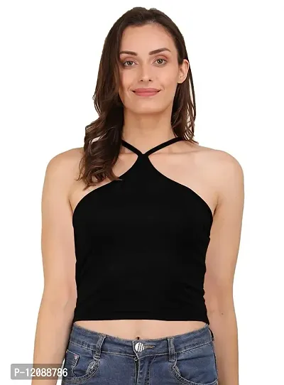 AD2CART A1585 Women's Lycra Stretchy Casual Solid Sleeveless Crop Tops for Women (XL, Color_01)