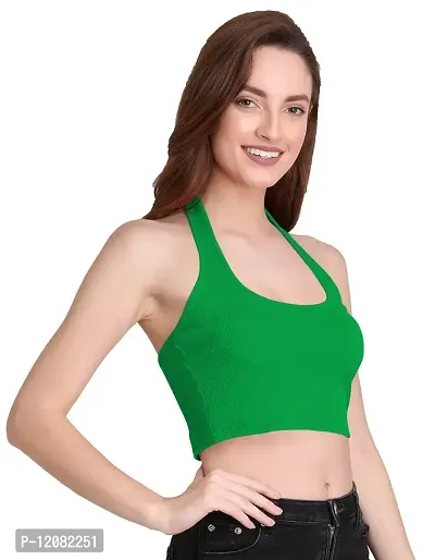 THE BLAZZE 1294 Halter Neck Crop Top for Women (X-Small, Green)